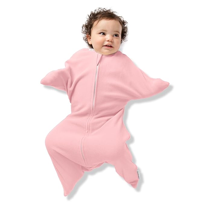 SleepingBaby Zipadee-Zip Transition Swaddle - Cozy Fleece Wearable Blanket with Two-Way Zipper for Baby Sleep - Rose Pink, Large (12-24 Month)