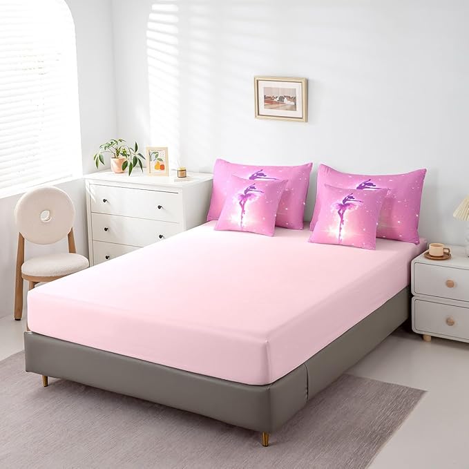 Feelyou Kids Ballet Dancer 7 Pieces Bedding Set King Size, Ballerina Comforter Set with Sheets Dreamy Princess Bed in A Bag Boys Girls Dancing Teens Bed Set Bedroom Decor 7Pcs