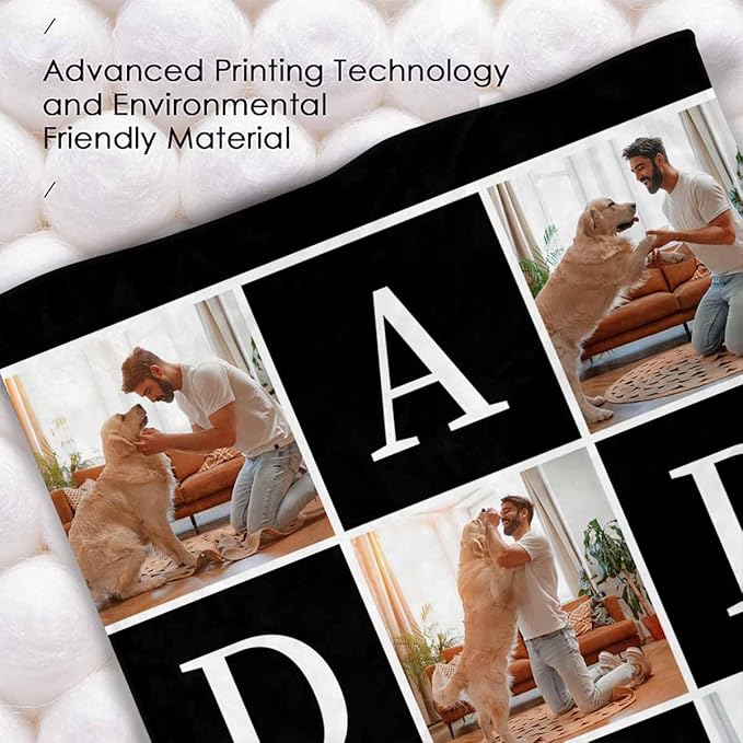 Gifts for Dad Customized Blanket with Photo, 5 Photos Personalized Happy Fathers Day Blankets with Pictures Customized Blanket Best Dad Ever Birthday Gifts for Grandpa Men, 8 Sizes