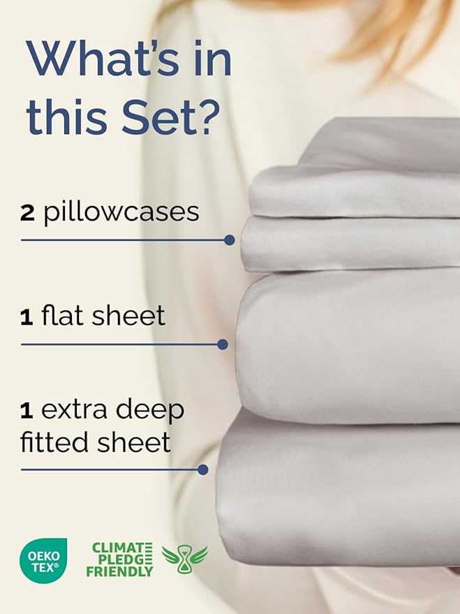 Extra Deep Twin XL Sheet Set - 4 Piece Breathable and Cooling Sheets - Hotel Luxury Bedding for Women, Men, Kids & Teens - Easy & Secure Fit - Soft and Wrinkle Free - Extra Deep Pockets - French Grey