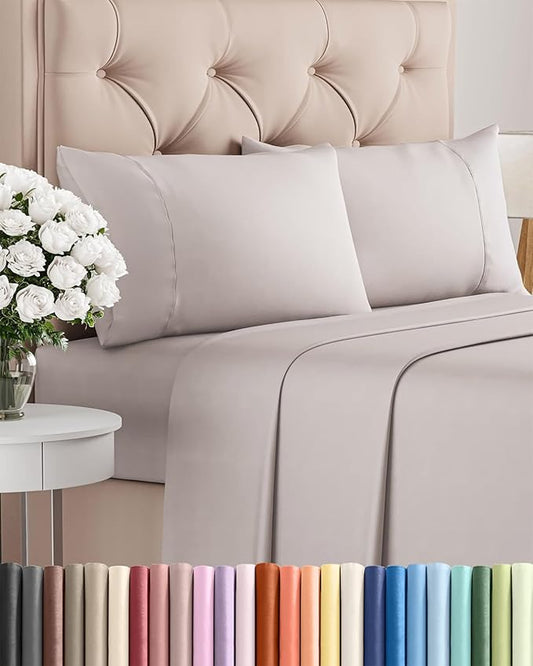 Twin XL 4 Piece Sheet Set - Comfy Breathable & Cooling - Ultra Soft Hotel Luxury Bedding Set w/ 8-16 Inch Deep Pockets - 1 Flat & 1 Fitted Sheet & 2 Pillowcases - Wrinkle Free & Easy Care - Light Grey