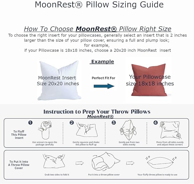 MoonRest® Synthetic Down Alternative 28x28 Square Pillow Insert Form, for Decorative Throw Pillow, Sofa, Cushions, Body and Bed - Pack of 2- Size 28“X 28”