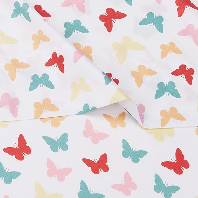 Amazon Basics Kid's Soft Easy-Wash Microfiber 3-Piece Sheet Set, Twin, Multi-Color Butterflies, Butterfly Friends, Printed