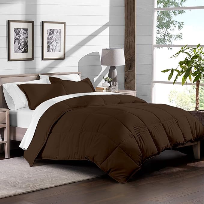 H&H Decor Luxurious & Super Soft 1 Piece Comforter 300 GSM & 4 Pcs Sheet Set 100% Egyptian Cotton 1000 Thread Count Pattern Solid (Twin XL, Chocolate,Solid)