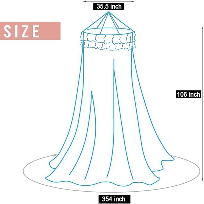 Kertnic Mosquito Net Bed Canopy for Girls, Princess Canopy Bed Curtain Fine Sheer Mesh Dome Bed Canopies, Kids & Adults Lace Tent for Twin Full Queen King Bed (White)