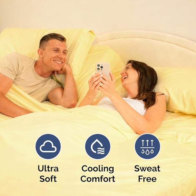 Flex Top Split Head King 4 Piece Sheet Set - Comfy Breathable & Cooling Bed Sheets Set - Hotel Luxury Bedding for Women, Men, Kids, Teens, Boys & Girls - Deep Pockets, Ultra-Soft - Oeko-Tex - Yellow