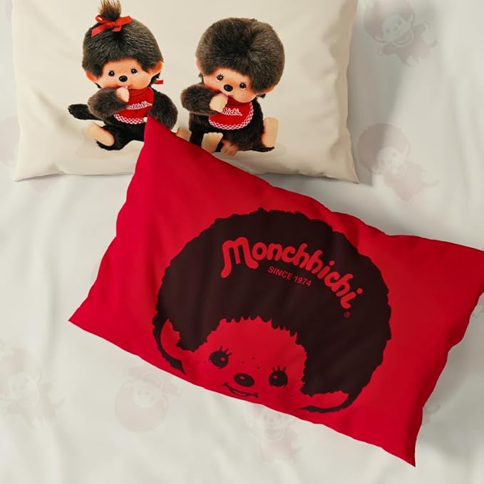 Monchhichi Bedding 7 Piece Full Bed Set, Soft Cozy Nostalgia Reversible Comforter and Sheet Set with Sham, (Officially Licensed Product) by Franco