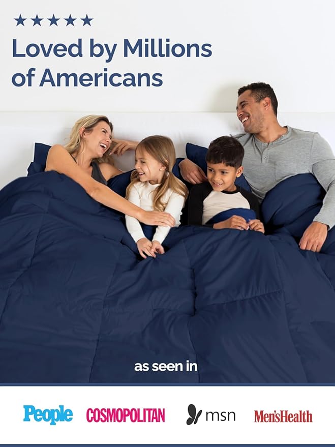 Twin Size, Navy Blue Alternative Down Comforter - Warm, Lightweight & Breathable Hotel Quality Bedding Set for Men, Women, Kids & Teens - All Season Oversized Cooling Microfiber Duvet Insert Comforter