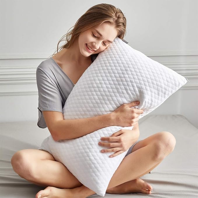 NTCOCO Shredded Memory Foam Bed Pillows for Sleeping Queen Size Set of 2,with Washable Removable Hypoallergenic Sleep Pillow for Back and Side Sleeper