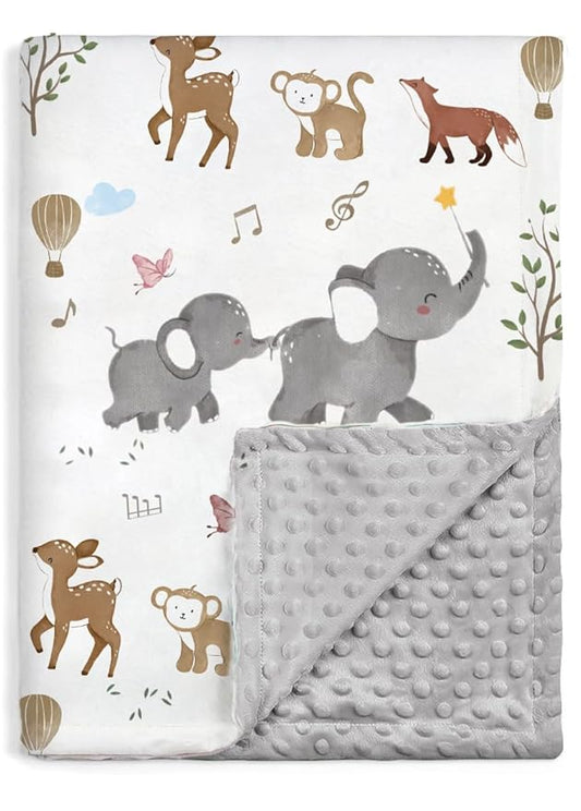 BOPRIO Baby Blankets for Unisex Boys Girls, Super Soft Nursery Minky Blankets with Woodland Animal Design and Dotted Fleece Backing, Printed Bed Throws Newborn Toddler Gift 30 x 40 Inch