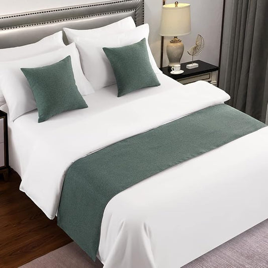 AMBERIS Bed Runner Blue-Green, Imitation Linen Decorative Bed Scarf for Home Hotel (Pillowcases Sold Separately)