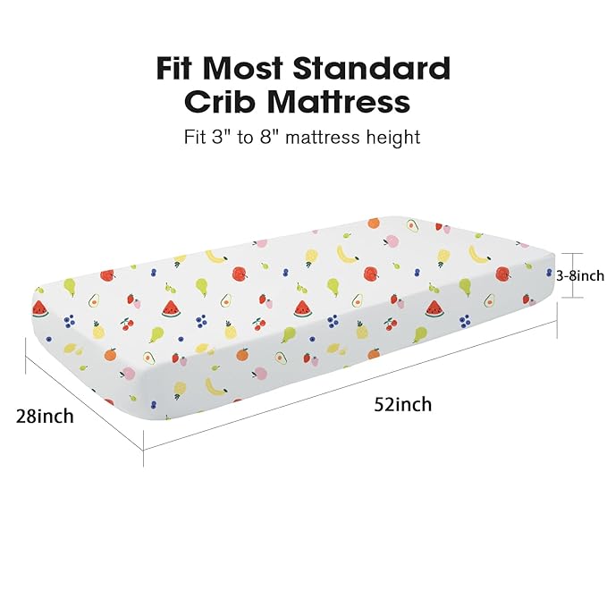 Little Grape Land Crib Sheets 2 Pack for Boys and Girls, Baby Neutral Crib Fitted Sheets for Standard Crib & Toddler Mattress, Super Soft Breathable Fitted Crib Sheet Set, Fruits