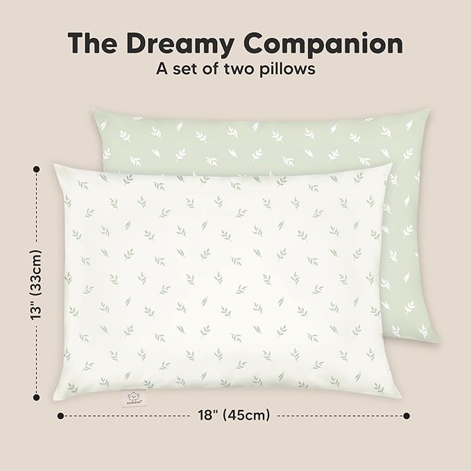 KeaBabies 2-Pack Toddler Pillows 2 Year Old to 5-13x18 Soft Organic Cotton Kids Pillow for Sleeping, Travel, School, Daycare, Nap, Toddler Bed, Machine Washable, Without Pillowcase (Herb)