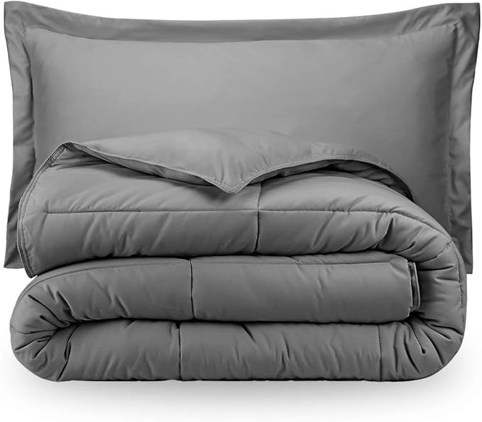 H&H Decor Luxurious & Super Soft 1 Piece Comforter 300 GSM & 4 Pcs Sheet Set 100% Egyptian Cotton 1000 Thread Count Pattern Solid (King, Light Grey,Solid)