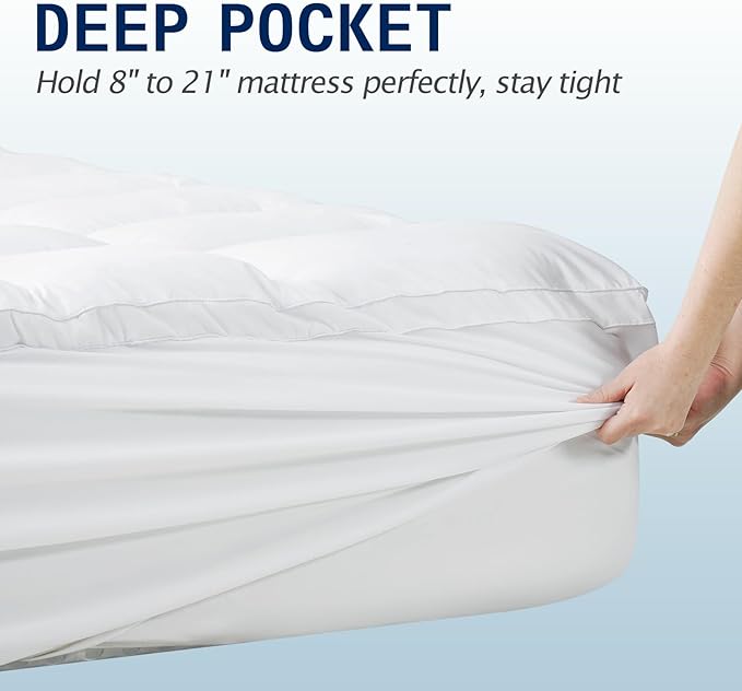 SOPAT Cal King Size Mattress Topper – Extra Thick Pillow Top, Soft Down Alternative Fill, Deep Pocket Mattress Pad for Cal King Bed (72x84 Inches, White)