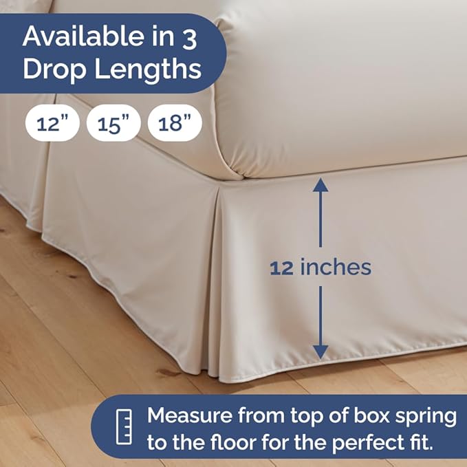 Pleated Bed Skirt Twin Size - 3 Sided Pleated Bed Skirt Twin - Ultra-Soft, Easy Fit with 12 Inch Tailored Drop - Hotel Quality, Wrinkle Free & Fade Resistant - for Women, Men, Kids and Teens - White