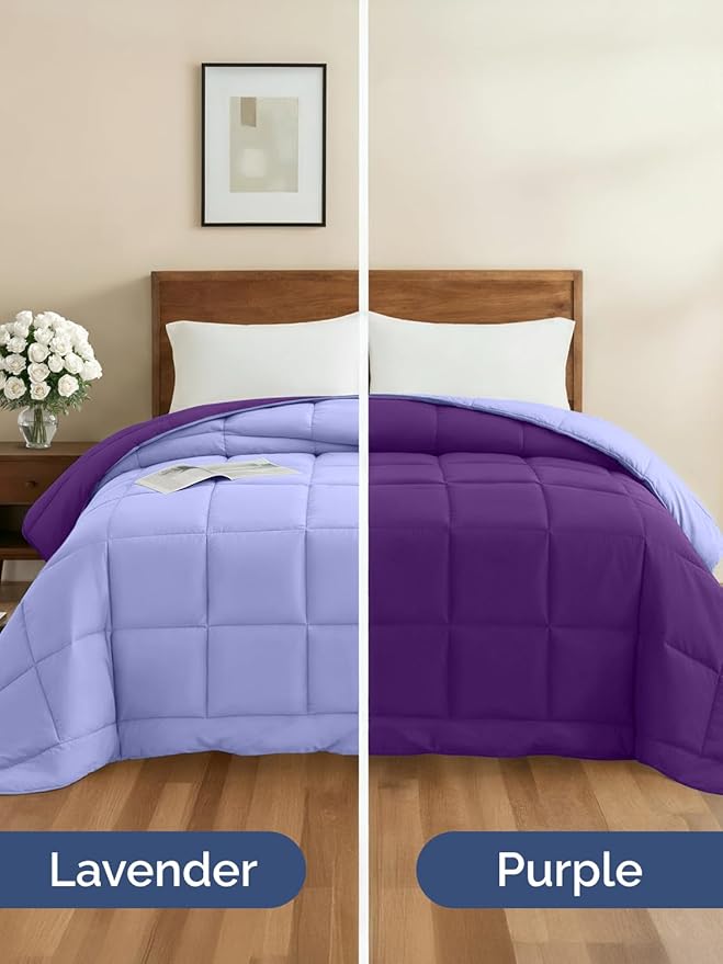 Queen Size, Purplec & Lavender Alternative Down Comforter - Warm, Lightweight & Breathable Hotel Quality Bedding Set for Men, Women, Kids & Teens - All Season Cooling Microfiber Duvet Insert Comforter