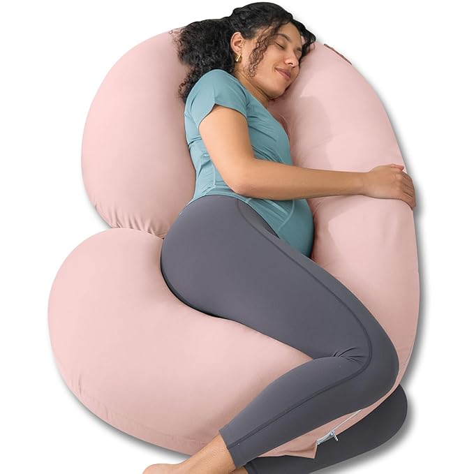 INSEN Cooling Pregnancy Pillow, Maternity Pillow with Soft Cotton Cover,C Shaped Pregnant Women and Side Sleeping (Cooling Pink)