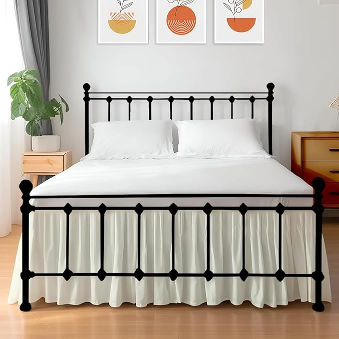 Shreem Linen Ruffled Bed Skirt with Split Corners, Gathered Style, 100% Microfiber, 16-Inch Drop, Dust Ruffle Bedskirt with Platform, Cal-King, Ivory