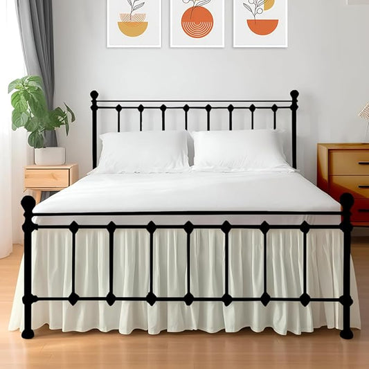 Shreem Linen Ruffled Bed Skirt with Split Corners, Gathered Style, 100% Microfiber, 8-Inch Drop, Dust Ruffle Bedskirt with Platform, Twin-XL, Ivory