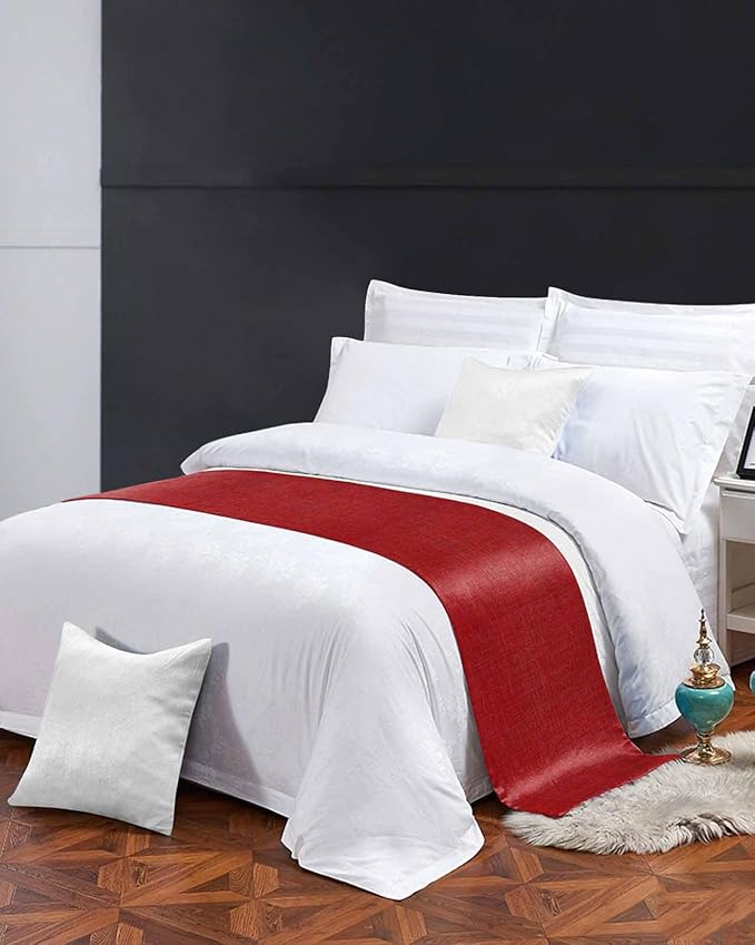 Farmhouse Red Linen Bottom Bed Runners for Bedroom Hotel,Decorative Bedding Scarf Vintage Burlap Christmas Bed End Blanket Bedding Runner Scarves for King Size Bed,102x20in