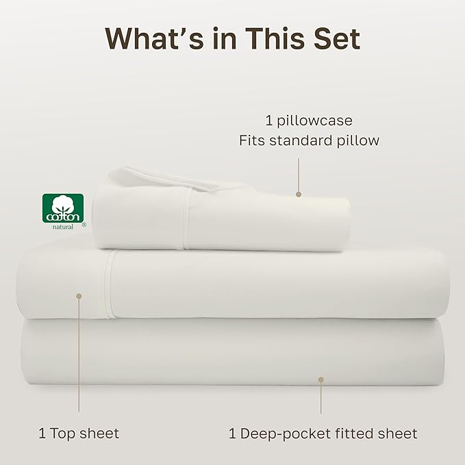 California Design Den Soft Twin Sheets Set - 400 Thread Count Sateen, Natural 100% Cotton Sheets, Deep Pockets, and Durable Bedding Set for Dorm Rooms & Adults - Ivory (Pale Tone)