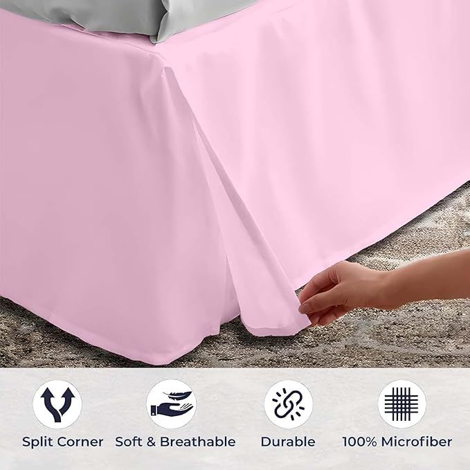 SGI bedding 15 inch Drop Bed Skirt Cal King Size Platform Style with Secure Fit, Classic Tailored Look, Elegant Pleated Style Dust Ruffle, Split Corners, Wrinkle Resistant Microfiber - Pink