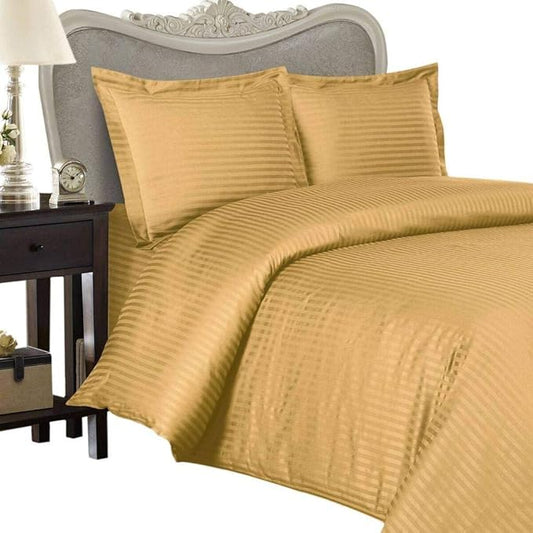 4 Piece Luxurious 1000 Thread Count Cal King Size Siberian Goose Down Comforter Set 100% Egyptian Cotton, Gold Stripe Color, 1000 TC - 750FP - 50Oz.