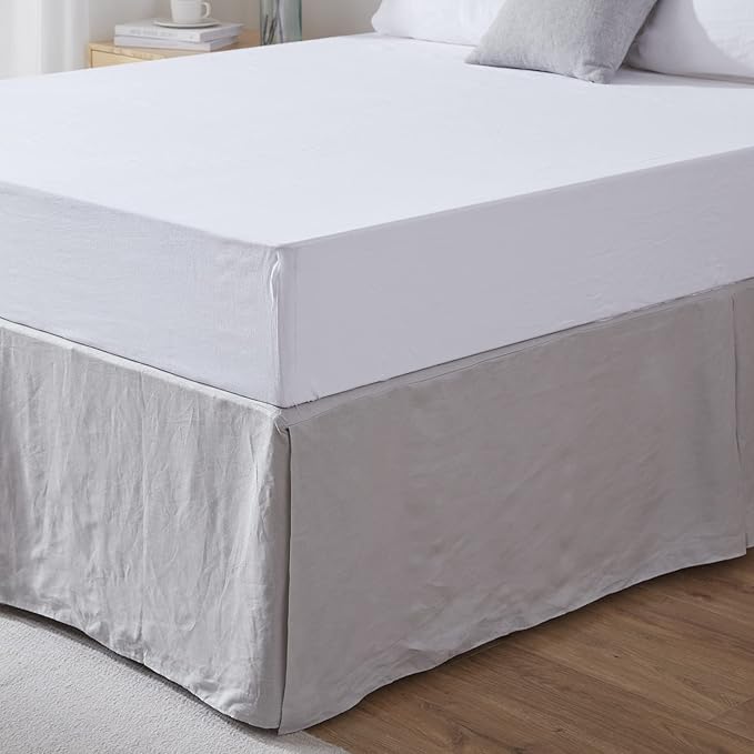 Simple&Opulence Premium Linen Bed Skirt Basic Style 18 inch Tailored Drop Dust Proof Easy Fit Breathable (18'' Basic-Grey, Queen)