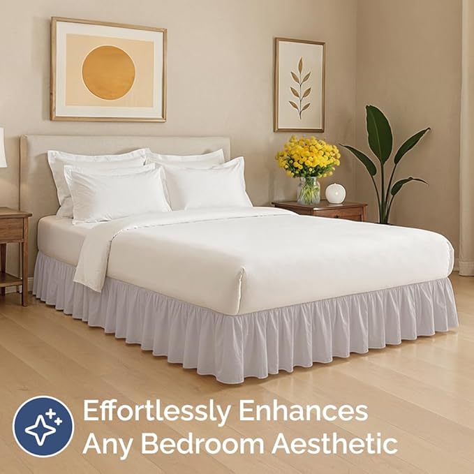 Bedskirt Twin Size Ruffle - 15 inch Drop Dust Ruffle Bed Skirt with Platform - Soft, Easy Fit, Premium Hotel Quality - Wrinkle, Fade & Shrink Resistant - for Women, Men, Kids and Teens - Light Grey