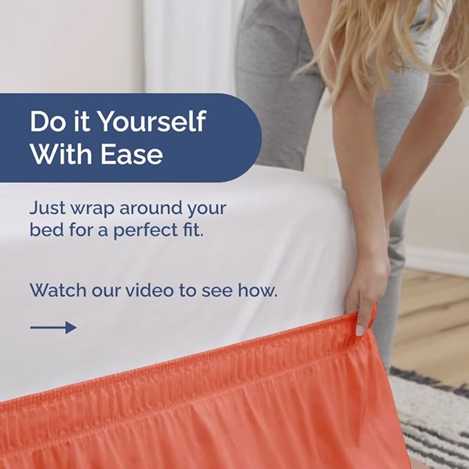 Wrap Around Dust Ruffle Bed Skirt - Coral - for Full Size Beds with 21 Inch Drop - Easy Fit Elastic Strap - Adjustable Pleated Bedskirt w/Brushed Fabric - Wrinkle Free - for Women, Men, Kids & Teens