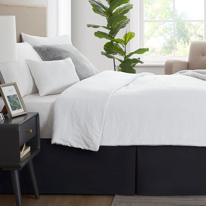 Nestl Black Bed Skirt Queen Size - Queen Bed Skirt 14 Inch Drop - Brushed Microfiber Bed Skirts - Hotel Quality Pleated Bed Skirt - Shrinkage & Fade Resistant
