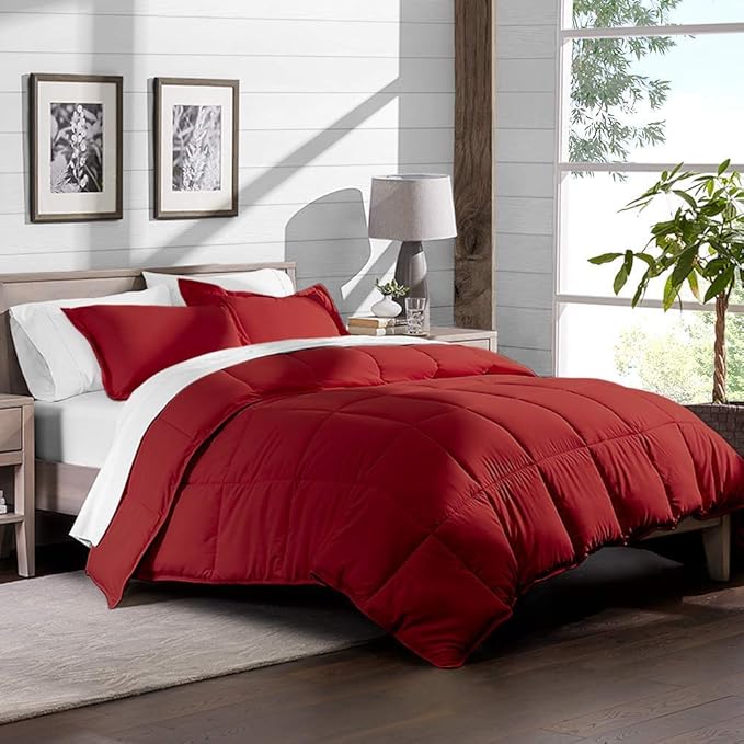H&H Decor Luxurious & Super Soft 1 Piece Comforter 300 GSM & 4 Pcs Sheet Set 100% Egyptian Cotton 1000 Thread Count Pattern Solid (King, Red,Solid)