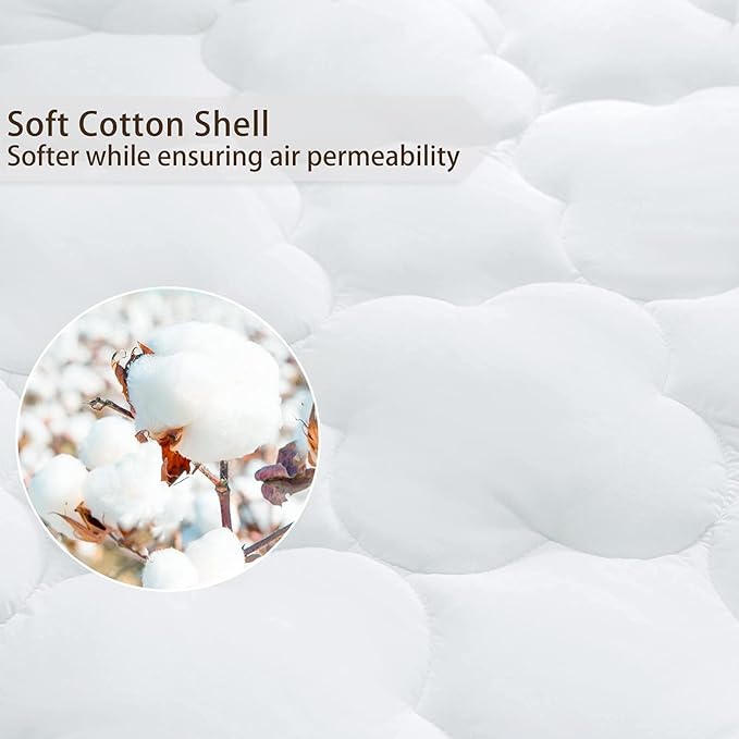 WhatsBedding Waterproof Mattress Pad Cal-King Cotton Top Down Alternative Filling Pillowtop Mattress Topper Cover-Fitted Quilted (Waterproof Cal-King Size Mattress Pad)