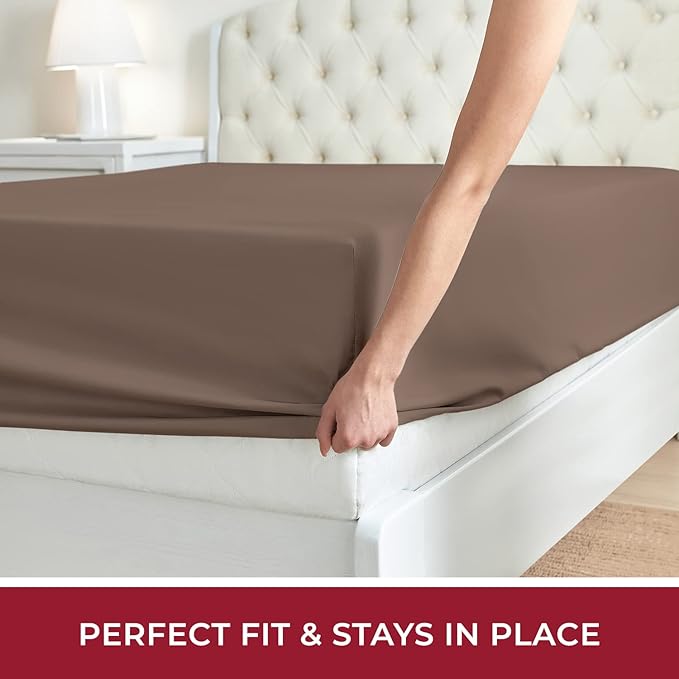 Mellanni California King Fitted Sheet - Iconic Collection Bedding Sheets with up to 16 inch Deep Pocket - Soft & Cooling - Fade & Stain Resistant - 1 PC (Twin XL, Dark Taupe)