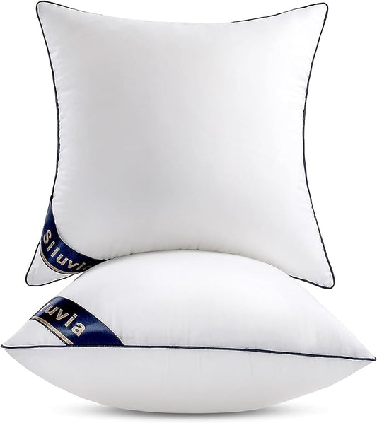 Siluvia 28"x28" Pillow Insert Set of 2 Square Throw 28 Pillows with 100% Cotton Cover for Sofa, Couch, and Bed - White