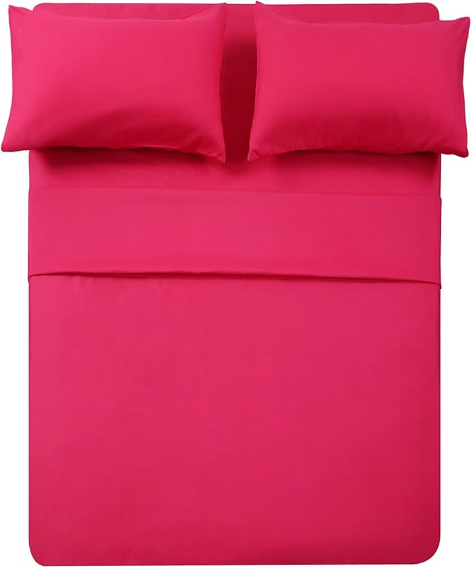 Twin XL Sheets Set 4 Piece Cooling Bed Sheets- Hotel Luxury 1800 Bedding Sheets & Pillowcases - 1 Flat Sheet,1 Fitted Sheet and 2 Pillow Cases - Extra Soft , Deep Pocket up to 16" (Hot Pink)