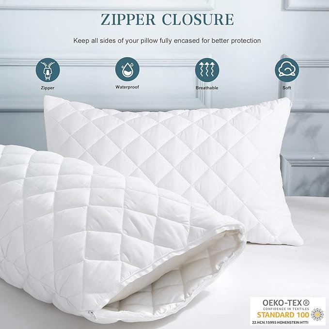 UNILIBRA 2 Pack Waterproof Pillow Protector Quilted Queen Size(21"X30")