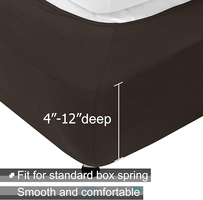 Box Spring Cover Queen/Cal Queen Size - Elastic Fabric Wrap Around 4 Sides Bed Skirt for Hotel & Home, Brown