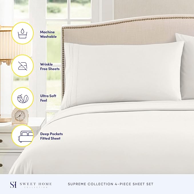 Full Size Sheet Sets - Breathable Luxury Sheets with Full Elastic & Secure Corner Straps Built In - 1800 Supreme Collection Extra Soft Deep Pocket Bedding Set, Sheet Set, Full, Ivory