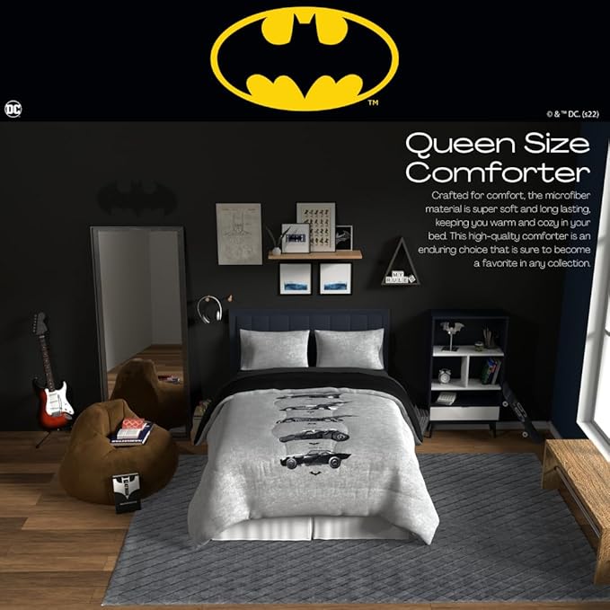 Franco Collectibles Batman DC Comics Classic Bedding Super Soft Cozy Microfiber Reversible Comforter, Queen, (Officially Licensed Product)