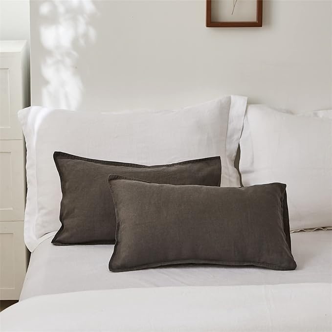 Simple&Opulence 100% Linen Lumbar Pillow Cover 12 x 20 Inches Set of 2 Rectangular Decorative Throw Cushion Cover for Couch Sofa Bed Living Room Office Soft Breathable Farmhouse - Dark Grey
