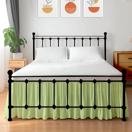 Shreem Linen Ruffled Bed Skirt with Split Corners, Gathered Style, 100% Microfiber, 8-Inch Drop, Dust Ruffle Bedskirt with Platform, Queen-XL, Sage