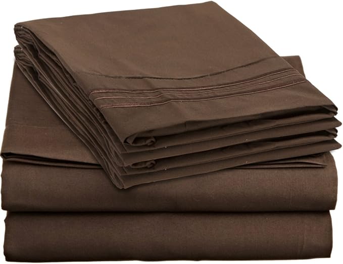 Clara Clark 1800 Series Bed Sheet Sets - Stay fit on Mattress with Elastic Straps at Corners - Twin (Single), Chocolate Brown (75”x39” Fits XL)