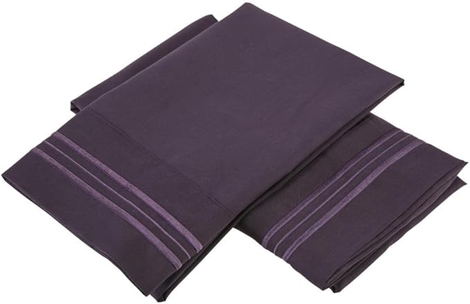 Clara Clark 1800 Series Bed Sheet Sets - Stay fit on Mattress with Elastic Straps at Corners - Twin (Single), Purple Eggplant (75”x39” Fits XL)