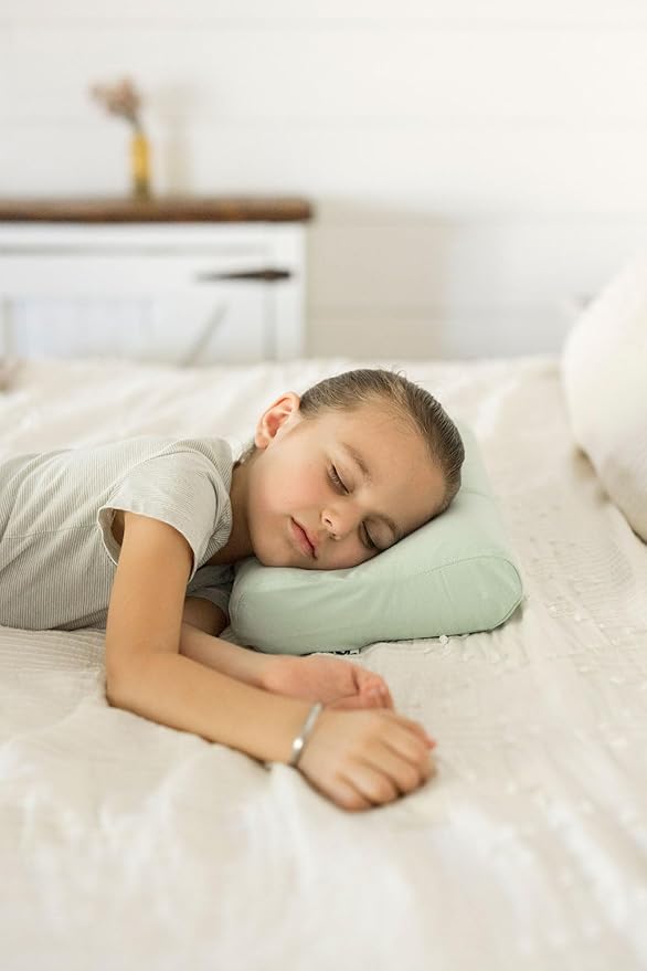 Tiny Twinkle Toddler Pillow with Fitted Pillowcase | Ergonomic Shape with Resilient, Cloud-Like Memory Foam for Comfortable Sleeping | Kids Travel Pillows (Sage)