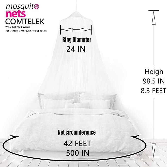 Comtelek Mosquito Net Bed Canopy for Girls,King Canopy Bed Curtains Full Queen Size from Ceiling,Dome Mosquito Netting Bed Tent Twin Girls Princess Canopy Bed White Decor for Baby Crib
