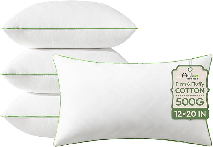 Ashler 12x20 Pillows Insert (Set of 4) - Throw Pillow Inserts with 100% Cotton Cover - Lumbar Pillow Sofa Stuffer Pillow Inserts -Decorative White Couch Pillow