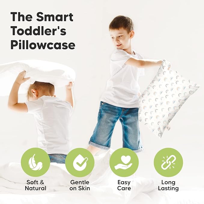 KeaBabies Toddler Pillowcase 13"x18" - Organic Cotton Toddler Pillowcase for Kids, Boys,Girls,Soft & Durable Cotton Cover for Miniature Sleepy Pillows,Cute Colors,Pillow Sold Separately(Jolly Rainbow)