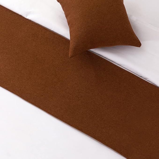 AMBERIS Bed Runner Brown, Imitation Linen Decorative Bed Scarf for Home Hotel (Pillowcases Sold Separately)
